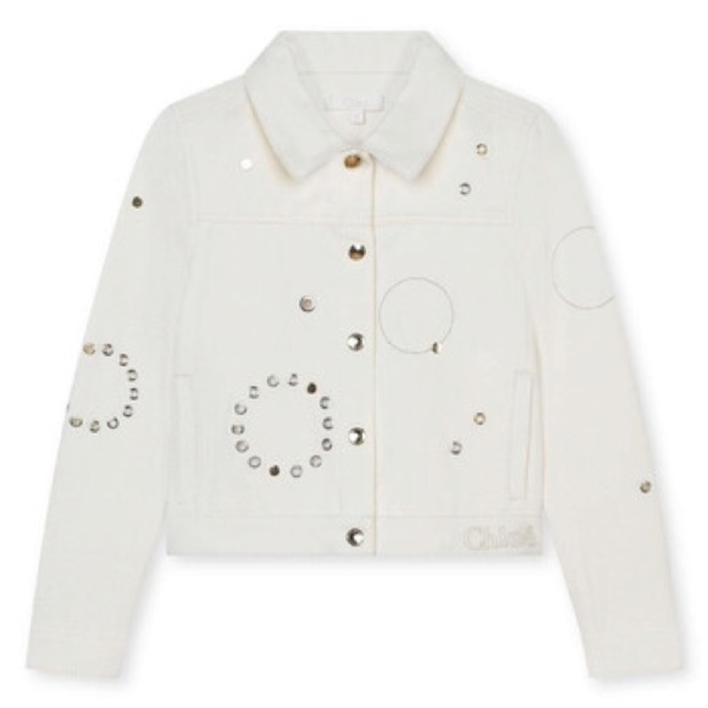 Chloé White Stud-Embellished Denim Jacket